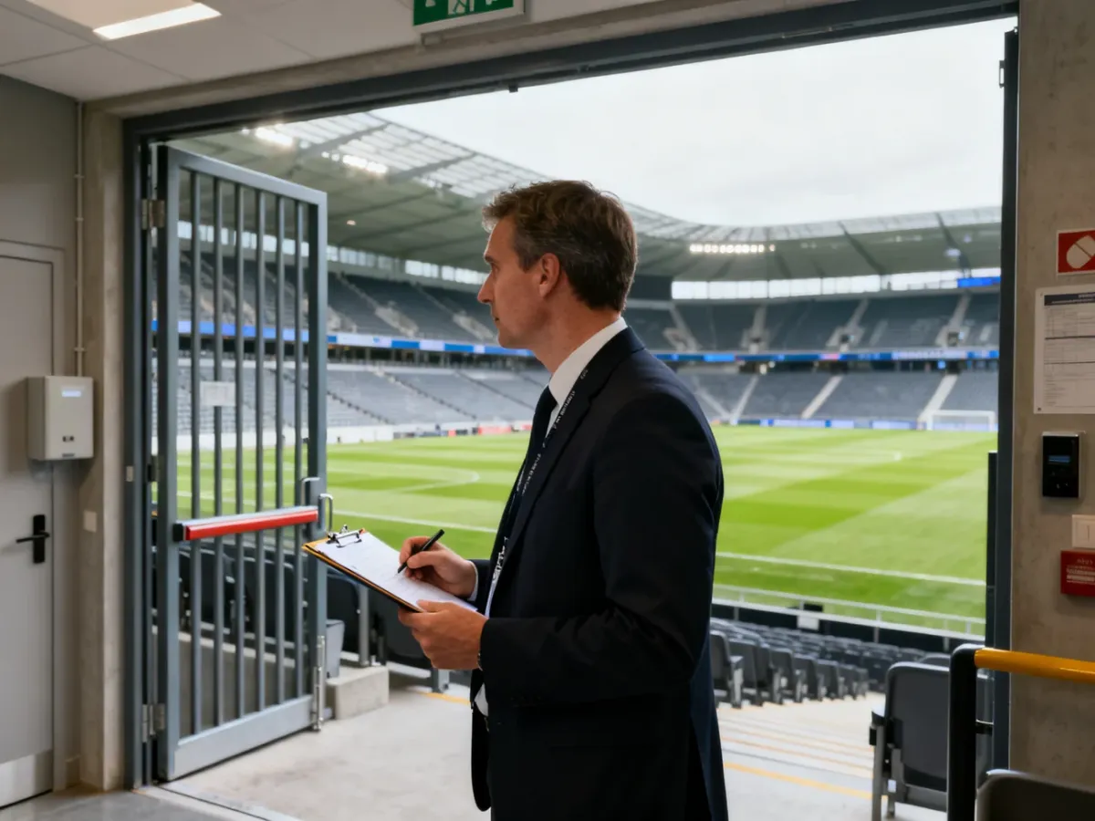 Zarządca stadionu podczas kontroli obiektu