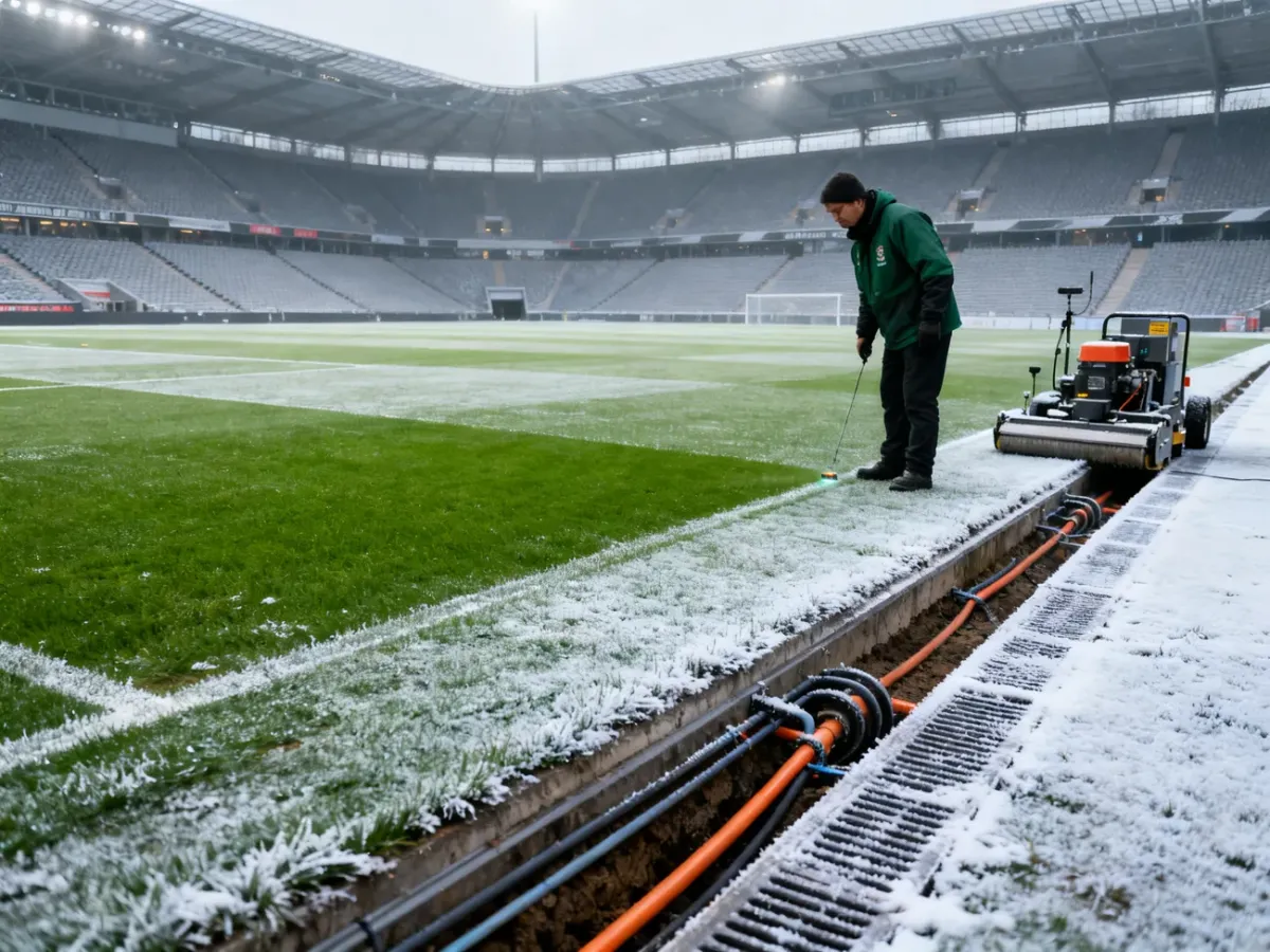 Kontrola profesjonalnej murawy stadionowej z systemem ogrzewania