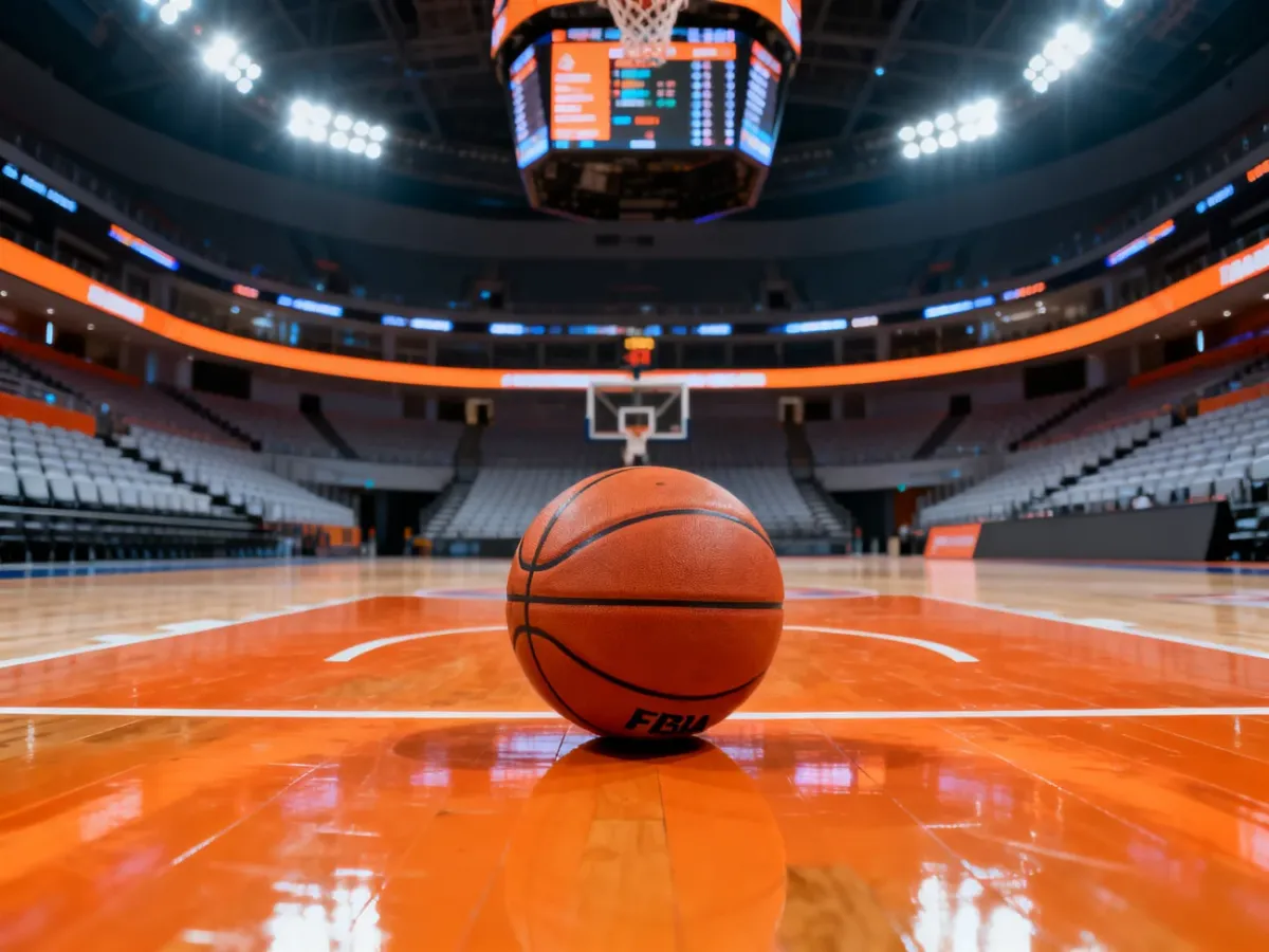 Profesjonalna hala koszykarska z parkietem, oświetleniem i tablicami wyników spełniająca standardy rozgrywek FIBA.