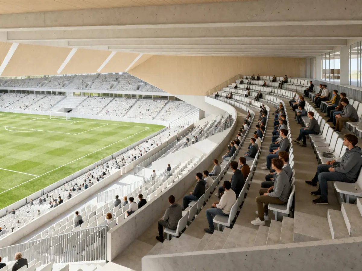 Trybuna stadionowa z rzędami siedzeń zapewniającymi dobrą linię wzroku na boisko
